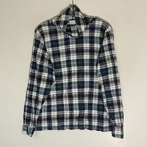 Basic Editions Sweater Womens Large Green Plaid Flannel Cowl Neck Pullover
